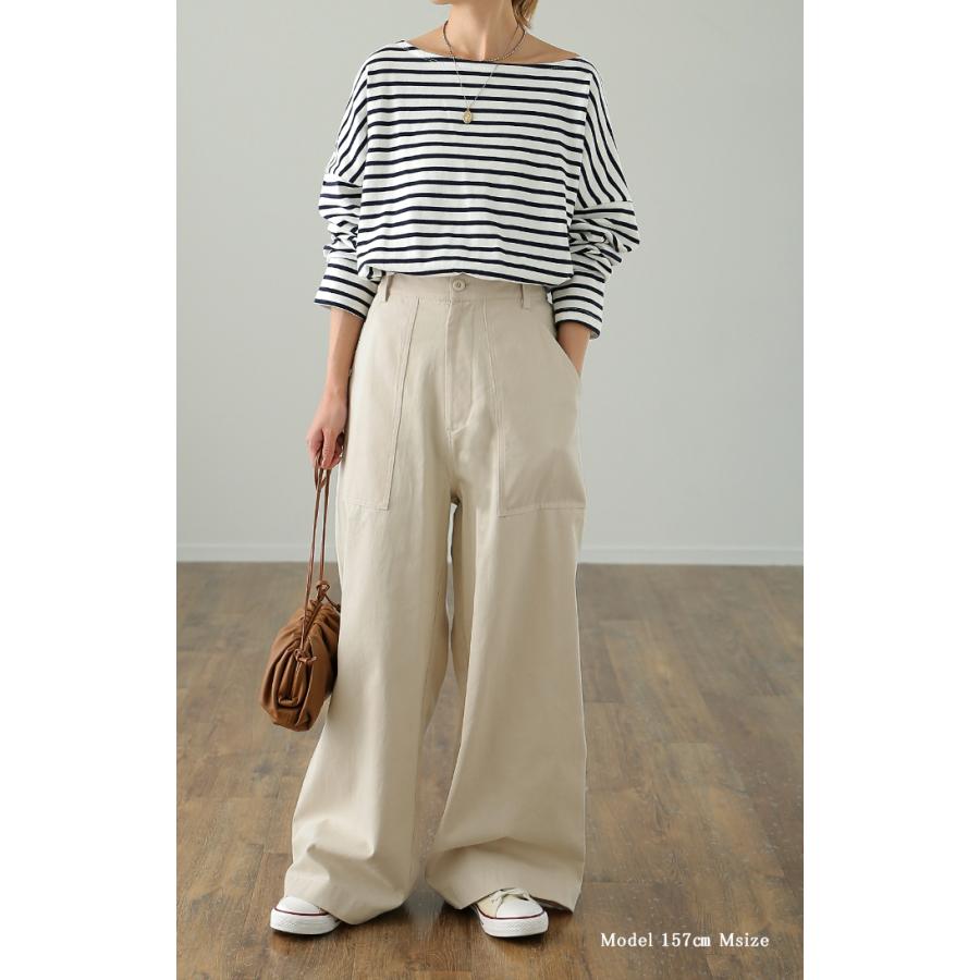 パンツ レディース ワイドパンツ ベイカーパンツ 脚長 チノパン ストレート 綿100% コットン ボトムス | HUG.U | 09
