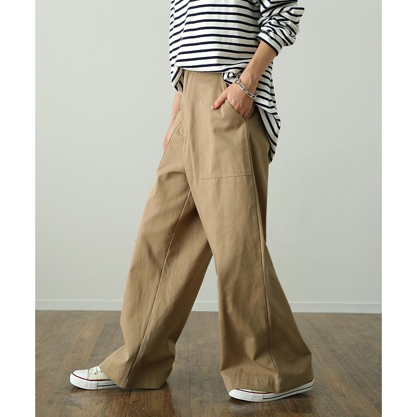 パンツ レディース ワイドパンツ ベイカーパンツ 脚長 チノパン ストレート 綿100% コットン ボトムス | HUG.U | 10