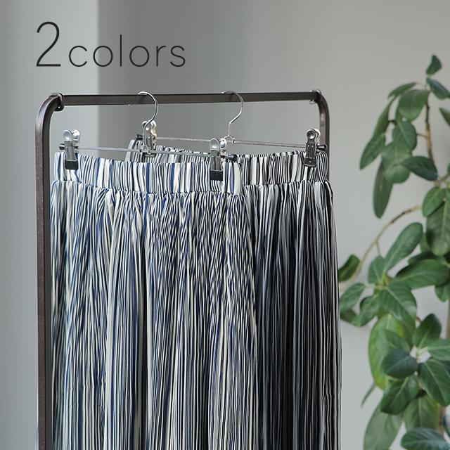 スカート ロング シフォン プリーツスカート プリーツスカート ロングスカート ストライプ ゴム マキシ レディース ボトムス | HUG.U | 12