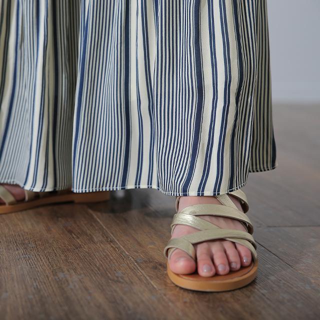 スカート ロング シフォン プリーツスカート プリーツスカート ロングスカート ストライプ ゴム マキシ レディース ボトムス | HUG.U | 15