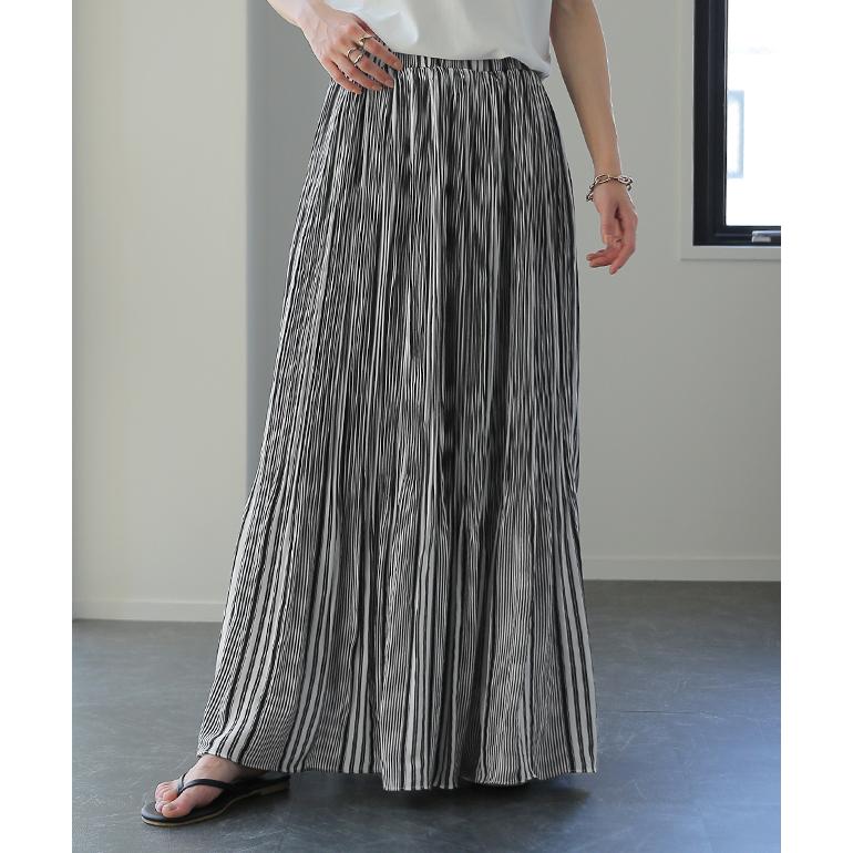 スカート ロング シフォン プリーツスカート プリーツスカート ロングスカート ストライプ ゴム マキシ レディース ボトムス | HUG.U | 06