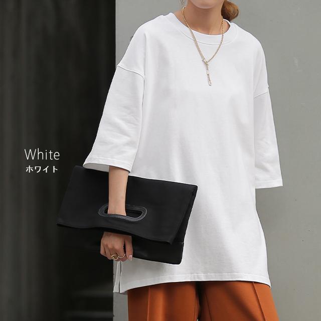 Tシャツ レディース トップス 綿100% 厚手 半袖 オーバーサイズ ゆったり 二の腕カバー お尻が隠れる コットン | HUG.U | 20