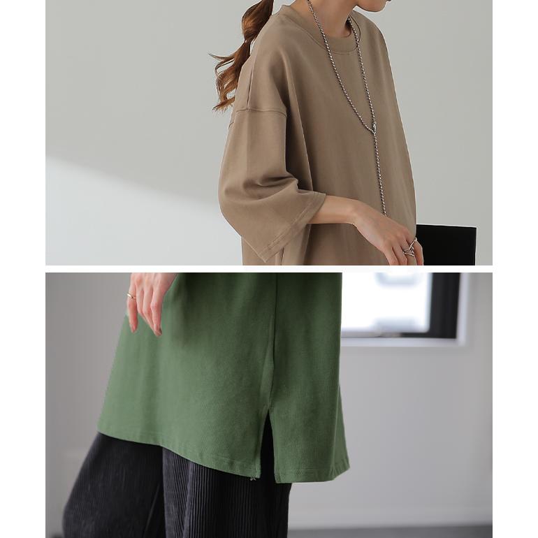 Tシャツ レディース トップス 綿100% 厚手 半袖 オーバーサイズ ゆったり 二の腕カバー お尻が隠れる コットン | HUG.U | 24