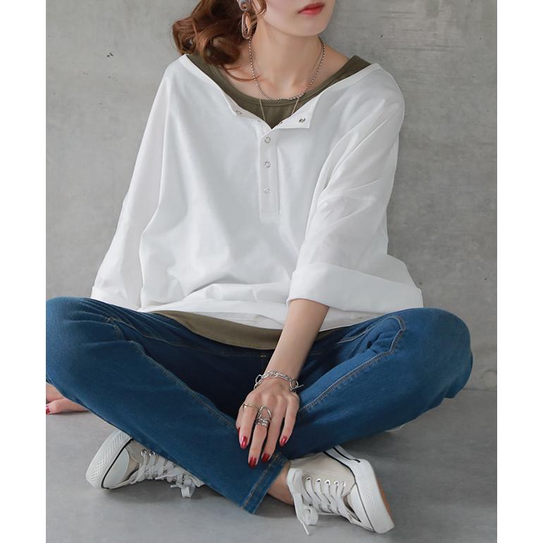 トップス レディース Tシャツ 2way カットソー 大きいサイズ 無地 レイヤード オーバーサイズ 半袖 | HUG.U | 16