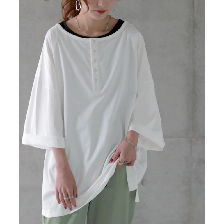 トップス レディース Tシャツ 2way カットソー 大きいサイズ 無地 レイヤード オーバーサイズ 半袖 | HUG.U | 10