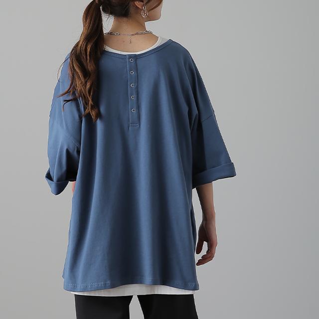 トップス レディース Tシャツ 2way カットソー 大きいサイズ 無地 レイヤード オーバーサイズ 半袖 | HUG.U | 12