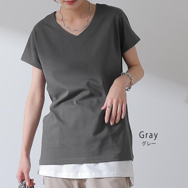 Tシャツ レディース トップス フレンチ Vネック カットソー フレンチスリーブ 半袖 無地 | HUG.U | 19