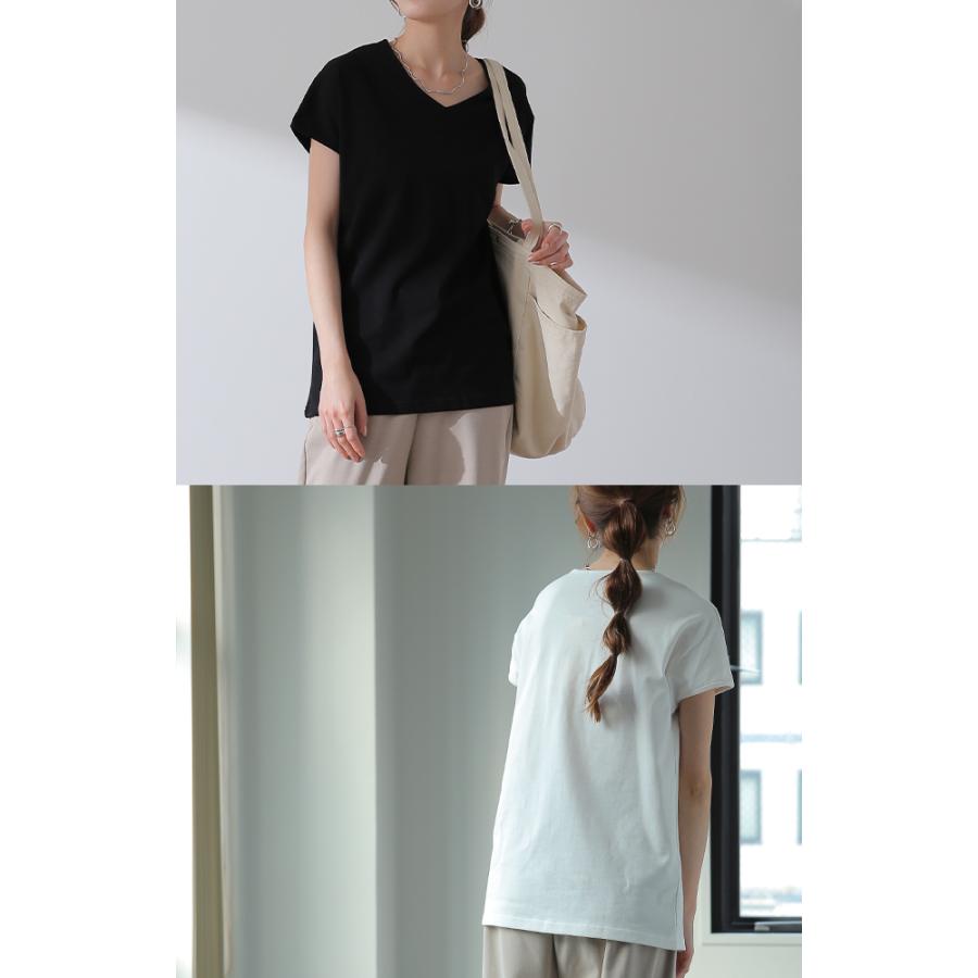 Tシャツ レディース トップス フレンチ Vネック カットソー フレンチスリーブ 半袖 無地 | HUG.U | 20