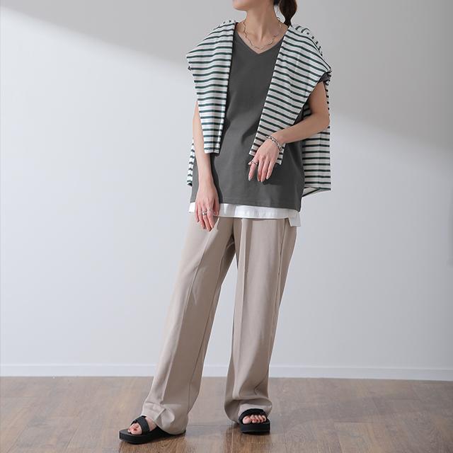 Tシャツ レディース トップス フレンチ Vネック カットソー フレンチスリーブ 半袖 無地 | HUG.U | 22