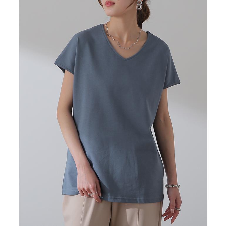 Tシャツ レディース トップス フレンチ Vネック カットソー フレンチスリーブ 半袖 無地 | HUG.U | 09