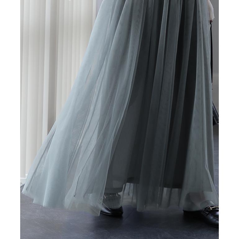 スカート チュールスカート ロング ロングスカート レディース ボトムス プリーツスカート フレアスカート ゴム マキシ | HUG.U | 18