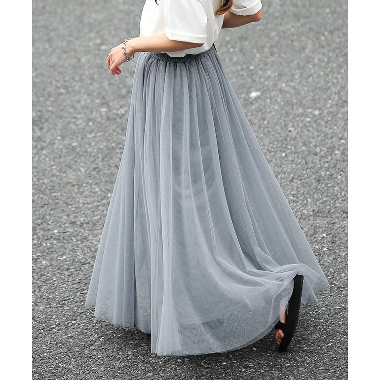 スカート チュールスカート ロング ロングスカート レディース ボトムス プリーツスカート フレアスカート ゴム マキシ | HUG.U | 07