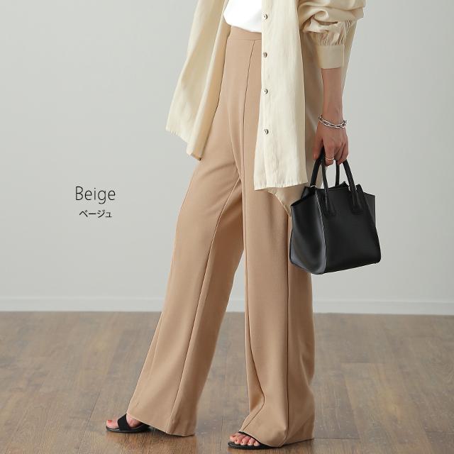 パンツ レディース ワイドパンツ ロング フレアパンツ センターライン ゴム ボトムス ハイウエスト きれいめ カラーパンツ | HUG.U | 19