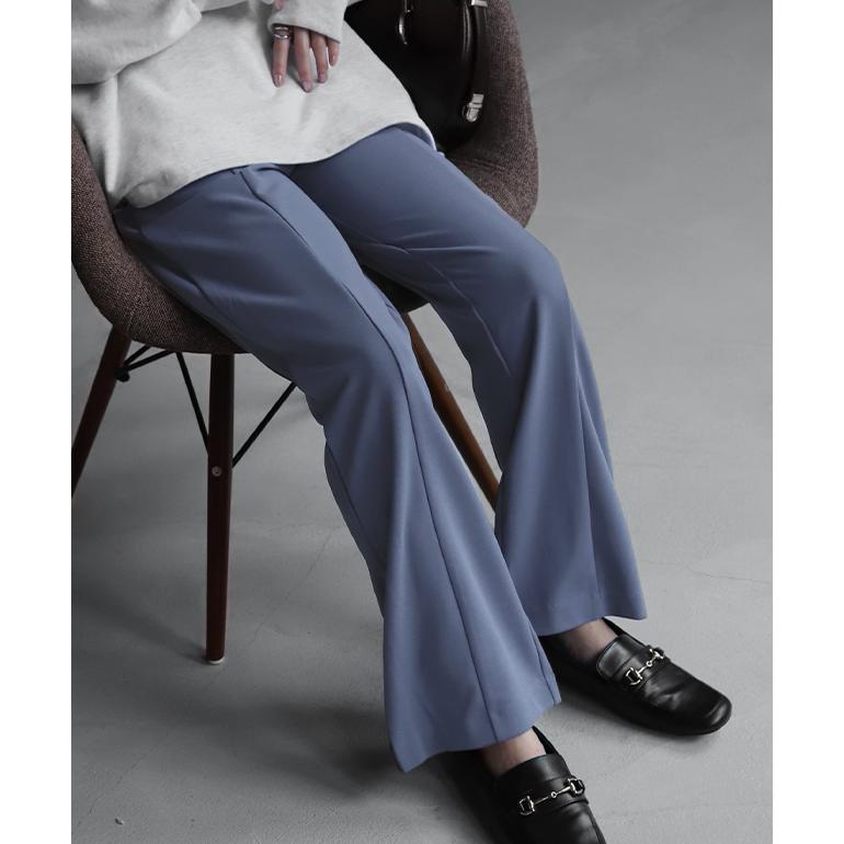 パンツ レディース ワイドパンツ ロング フレアパンツ センターライン ゴム ボトムス ハイウエスト きれいめ カラーパンツ | HUG.U | 21