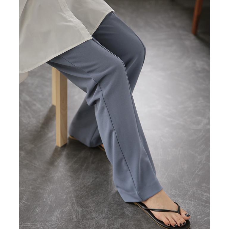 パンツ レディース ワイドパンツ ロング フレアパンツ センターライン ゴム ボトムス ハイウエスト きれいめ カラーパンツ | HUG.U | 21