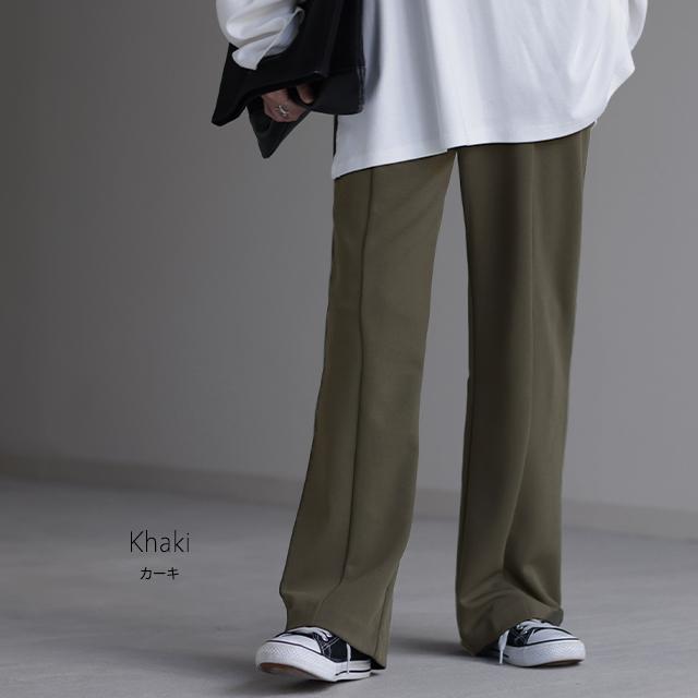 パンツ レディース ワイドパンツ ロング フレアパンツ センターライン ゴム ボトムス ハイウエスト きれいめ カラーパンツ | HUG.U | 24