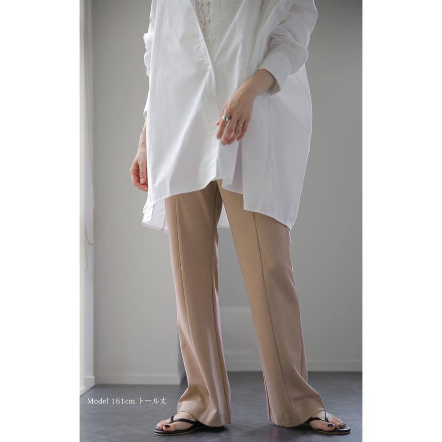 パンツ レディース ワイドパンツ ロング フレアパンツ センターライン ゴム ボトムス ハイウエスト きれいめ カラーパンツ | HUG.U | 09