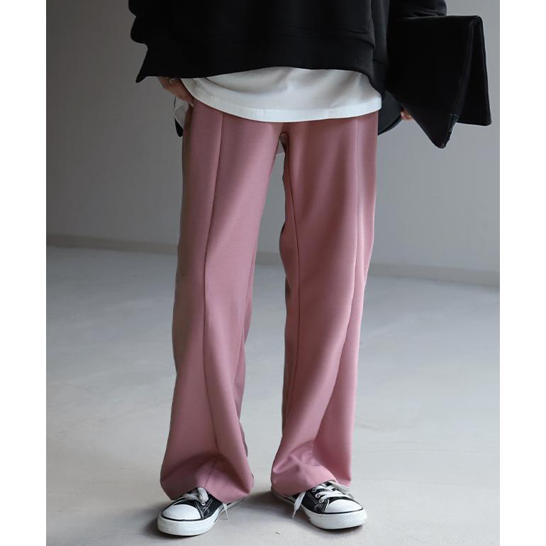 パンツ レディース ワイドパンツ ロング フレアパンツ センターライン ゴム ボトムス ハイウエスト きれいめ カラーパンツ | HUG.U | 11