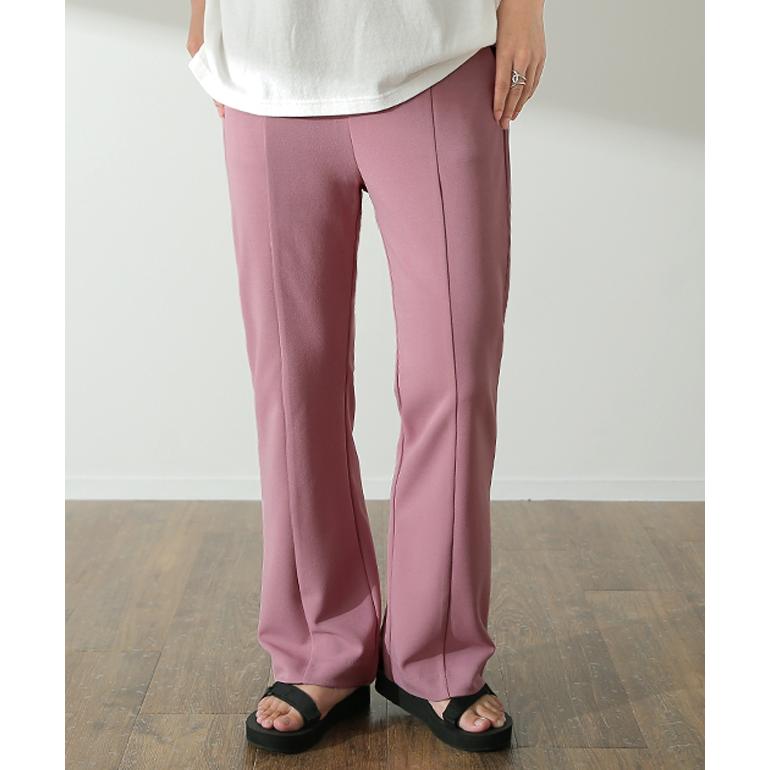 パンツ レディース ワイドパンツ ロング フレアパンツ センターライン ゴム ボトムス ハイウエスト きれいめ カラーパンツ | HUG.U | 11