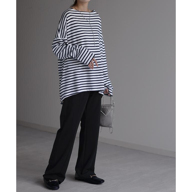 パンツ レディース ワイドパンツ ロング フレアパンツ センターライン ゴム ボトムス ハイウエスト きれいめ カラーパンツ | HUG.U | 13