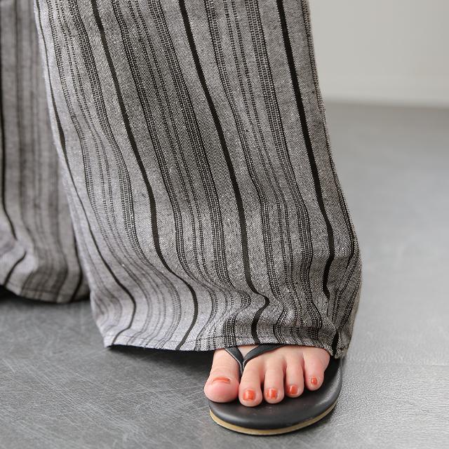 ワイドパンツ レディース 綿 ストライプ パンツ ロング ボトムス ゴム ゆったり ワイド ナチュラル リネン | HUG.U | 17