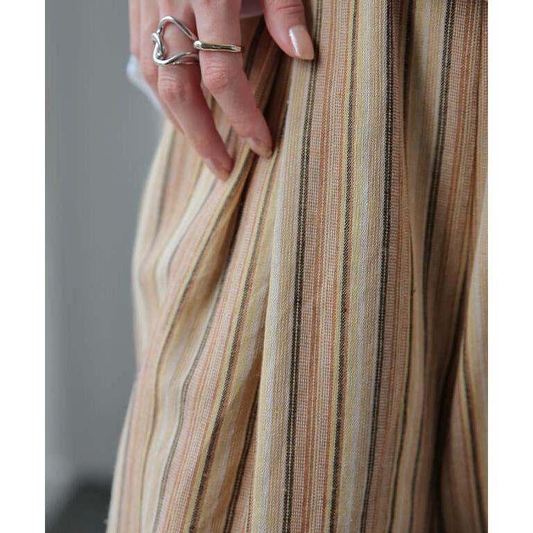 ワイドパンツ レディース 綿 ストライプ パンツ ロング ボトムス ゴム ゆったり ワイド ナチュラル リネン | HUG.U | 10