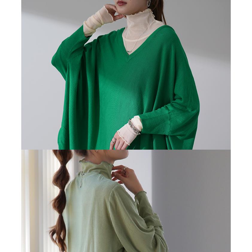 トップス レディース シアー インナー レイヤード 薄手 透け ハイネック 長袖 体型カバー ストレッチ | HUG.U | 11