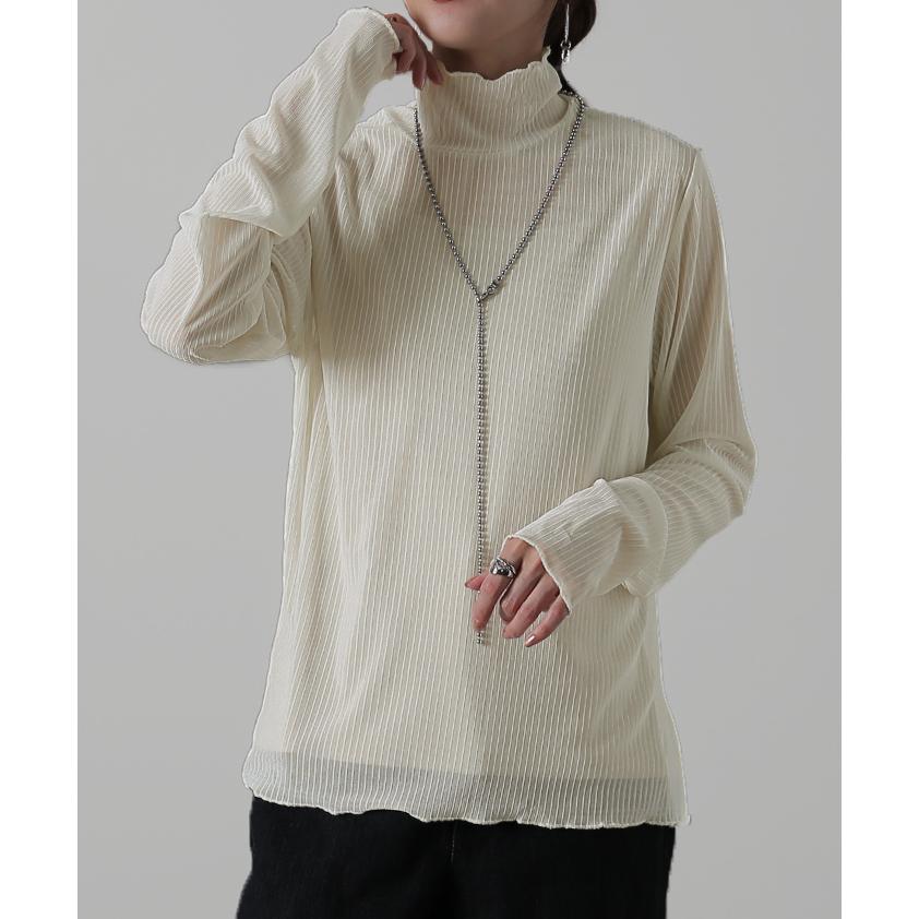 トップス レディース シアー インナー レイヤード 薄手 透け ハイネック 長袖 体型カバー ストレッチ | HUG.U | 13