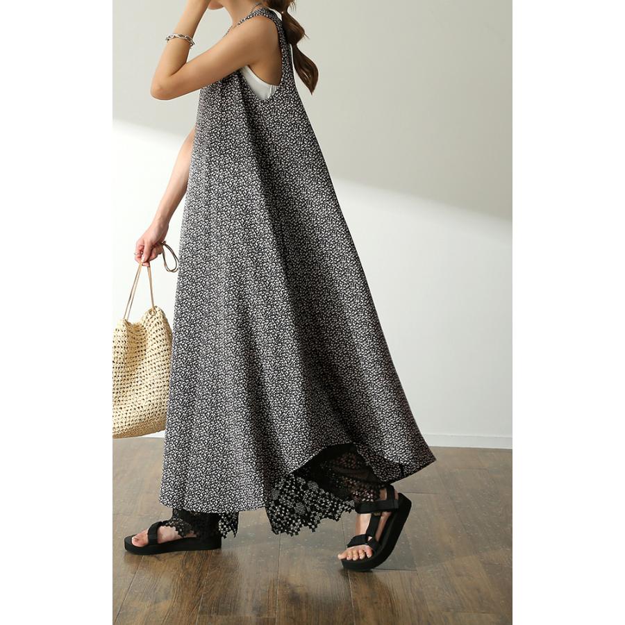 ワンピース ロング ノースリーブ ロングワンピース レディース ワンピ マキシ 花柄 モノトーン | HUG.U | 21
