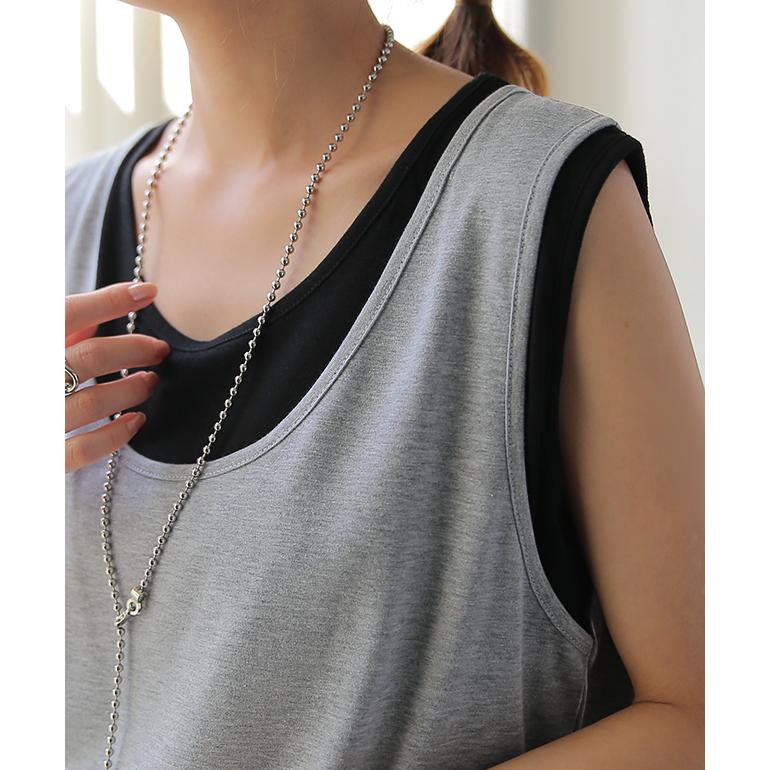 タンクトップ レディース トップス 透けない ノースリーブ 薄手 配色 Uネック レイヤード インナー バイカラー | HUG.U | 22