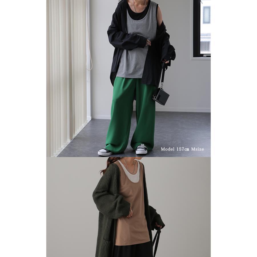 タンクトップ レディース トップス 透けない ノースリーブ 薄手 配色 Uネック レイヤード インナー バイカラー | HUG.U | 08