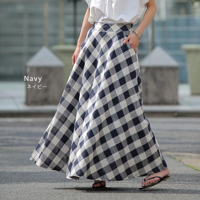 スカート ブロックチェック ロングスカート フレア Aライン ボトムス チェック 柄 | HUG.U | 12
