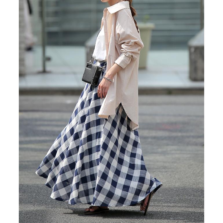 スカート ブロックチェック ロングスカート フレア Aライン ボトムス チェック 柄 | HUG.U | 09