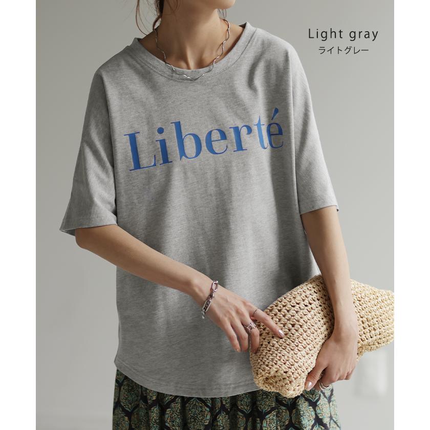 Tシャツ レディース トップス ロゴT 半袖 ドルマン 二の腕カバーきれいめ シンプル 大人 オーバーサイズ | HUG.U | 24