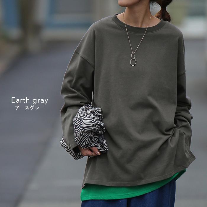 トップス レディース ロンT 綿100％ カットソー ポケット 長袖 Tシャツ Uネック お尻が隠れる ゆったり チュニック 無地 | HUG.U | 16