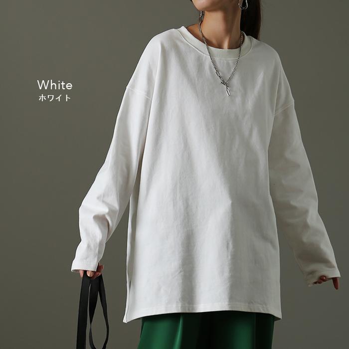 トップス レディース ロンT 綿100％ カットソー ポケット 長袖 Tシャツ Uネック お尻が隠れる ゆったり チュニック 無地 | HUG.U | 20