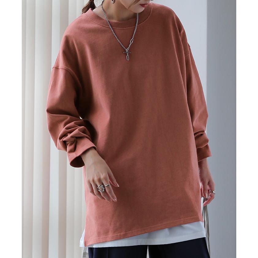 トップス レディース ロンT 綿100％ カットソー ポケット 長袖 Tシャツ Uネック お尻が隠れる ゆったり チュニック 無地 | HUG.U | 10