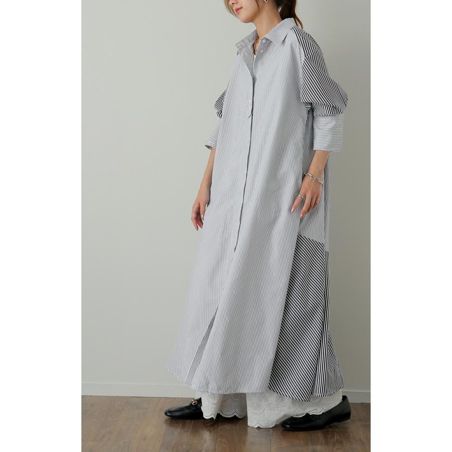 ワンピース レディース シャツワンピース シャツ ロングシャツ ストライプ ロング マーメイド 羽織 長袖 前開き | HUG.U | 14
