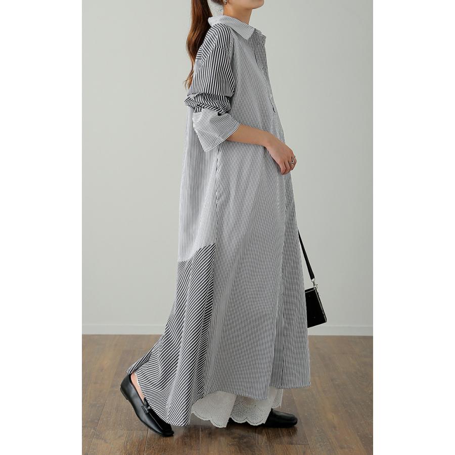 ワンピース レディース シャツワンピース シャツ ロングシャツ ストライプ ロング マーメイド 羽織 長袖 前開き | HUG.U | 19