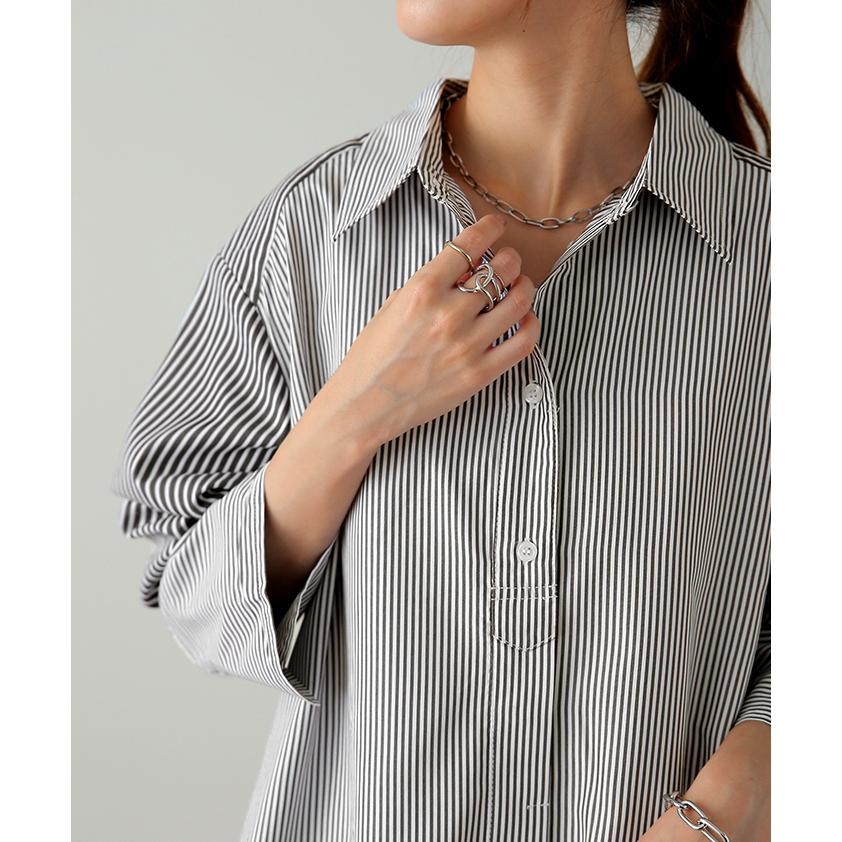 ワンピース レディース シャツワンピース シャツ ロングシャツ ストライプ ロング マーメイド 羽織 長袖 前開き | HUG.U | 05