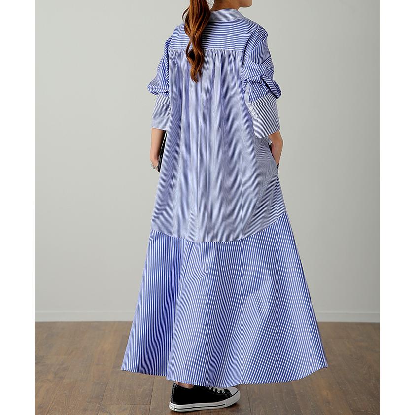 ワンピース レディース シャツワンピース シャツ ロングシャツ ストライプ ロング マーメイド 羽織 長袖 前開き | HUG.U | 06