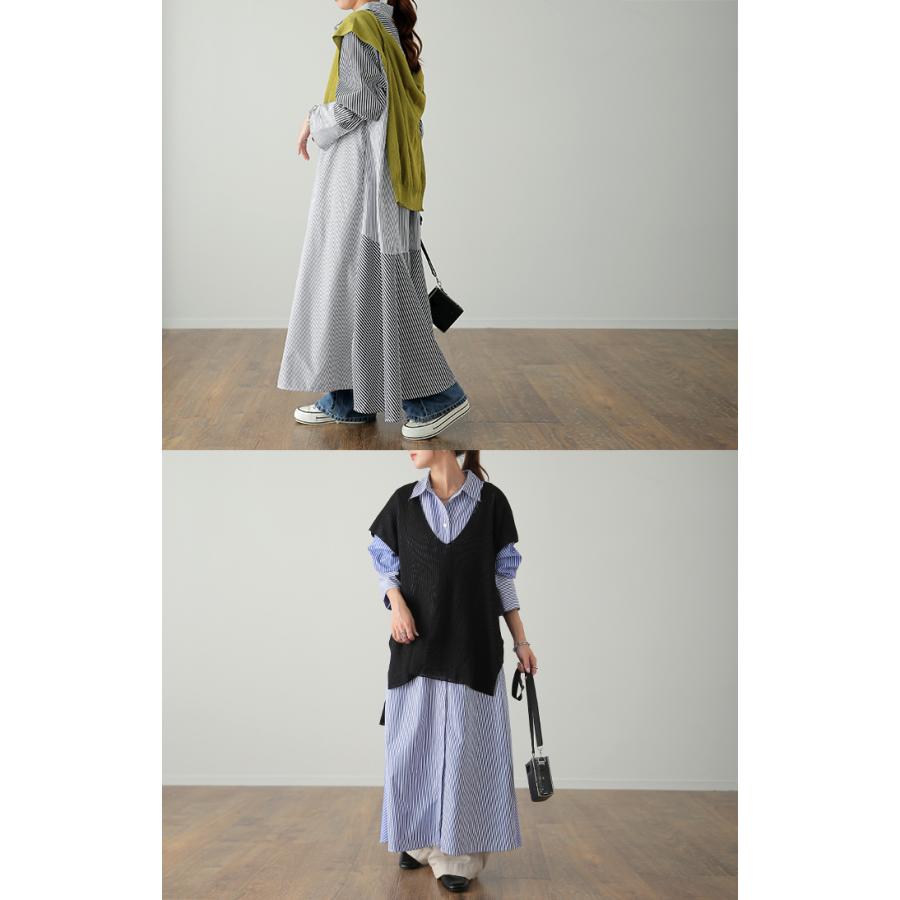 ワンピース レディース シャツワンピース シャツ ロングシャツ ストライプ ロング マーメイド 羽織 長袖 前開き | HUG.U | 07