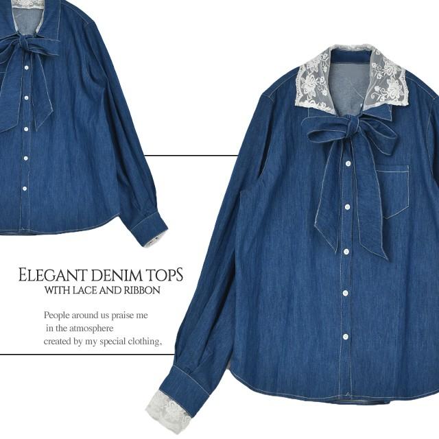 メイエラ 明日 うつ デニム リボン ブラウス Ecte Jp