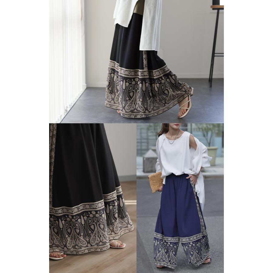 ワイドパンツ レディース 柄 シフォンパンツ ペイズリー柄  ガウチョパンツ | HUG.U | 17