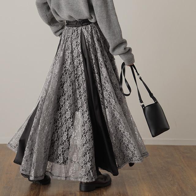 スカート  ロング マキシスカート チェック Aライン ロングスカート レース | HUG.U | 22