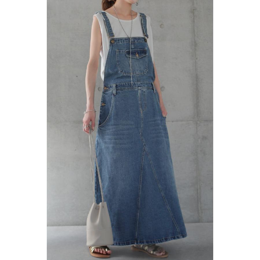 ワンピース レディース デニムワンピース ジャンパースカート ロングワンピース ワンピ デニム Aライン オーバーオール | HUG.U | 10