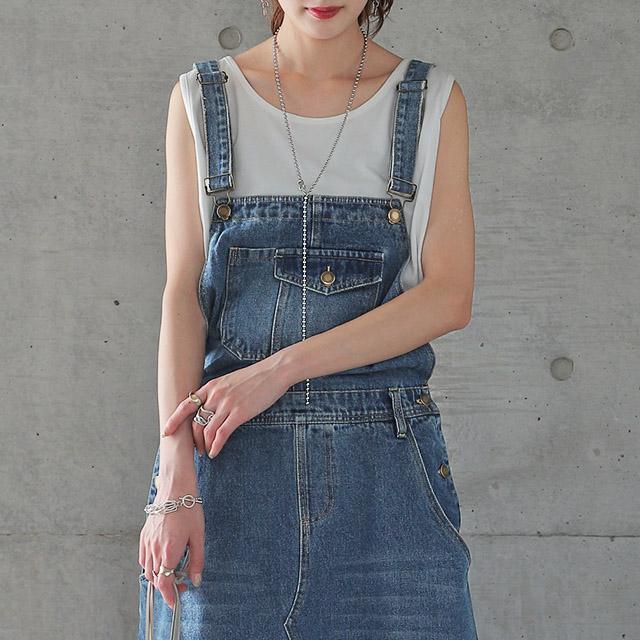 ワンピース レディース デニムワンピース ジャンパースカート ロングワンピース ワンピ デニム Aライン オーバーオール | HUG.U | 13