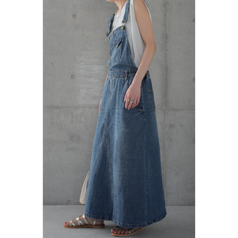 ワンピース レディース デニムワンピース ジャンパースカート ロングワンピース ワンピ デニム Aライン オーバーオール | HUG.U | 15