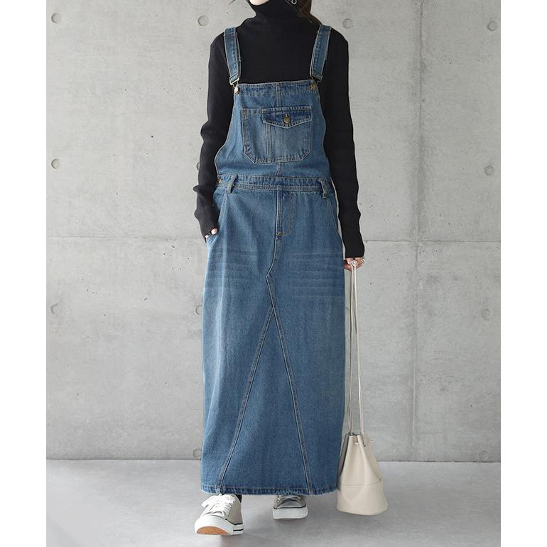 ワンピース レディース デニムワンピース ジャンパースカート ロングワンピース ワンピ デニム Aライン オーバーオール | HUG.U | 16