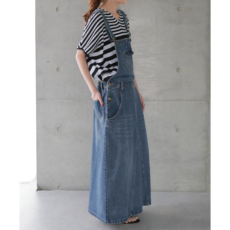 ワンピース レディース デニムワンピース ジャンパースカート ロングワンピース ワンピ デニム Aライン オーバーオール | HUG.U | 20